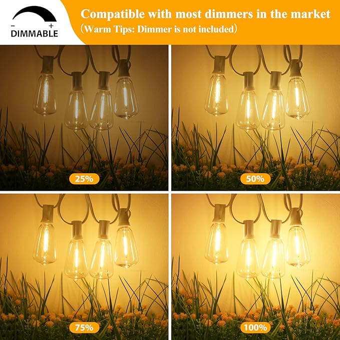Brightever LED Outdoor String Lights,100FT Patio Lights with 52 Shatterproof ...