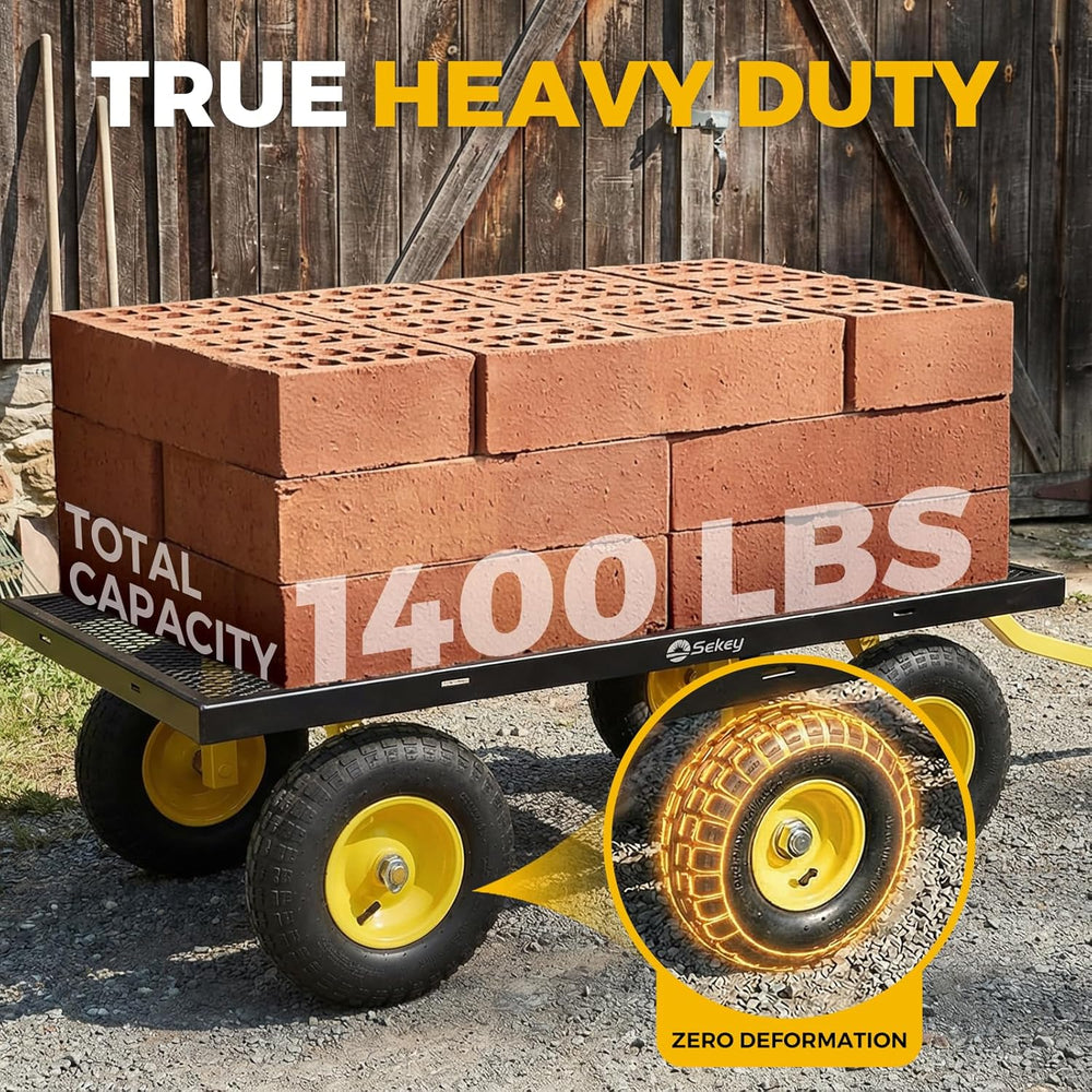 Sekey 7.7 Cu Ft Steel Garden Cart, 1400 lb Capacity, Towable Handle