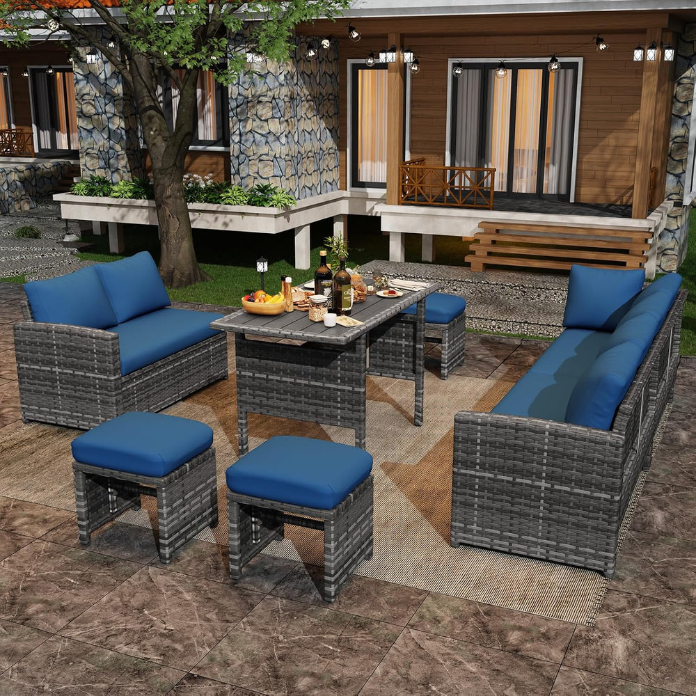 7 Pieces Patio Furniture Set, Outdoor Sectional Sofa Conversation Set, All We...