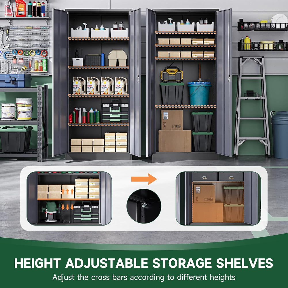 Metal Garage Storage Cabinets with Lock Door and Adjustable Shelves, Steel To...