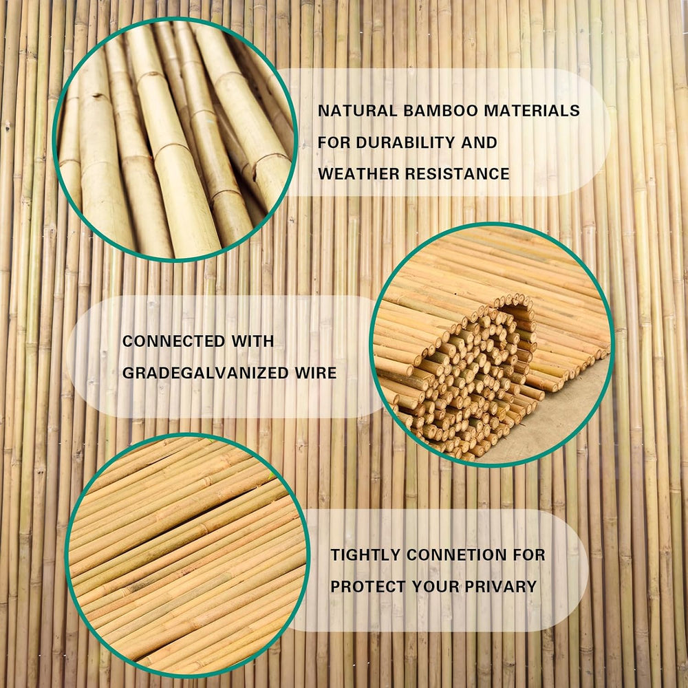 Bamboo Rolled Fence 4ft H x 8ft L x 0.7In D, Eco-Friendly Natural Bamboo Fenc...