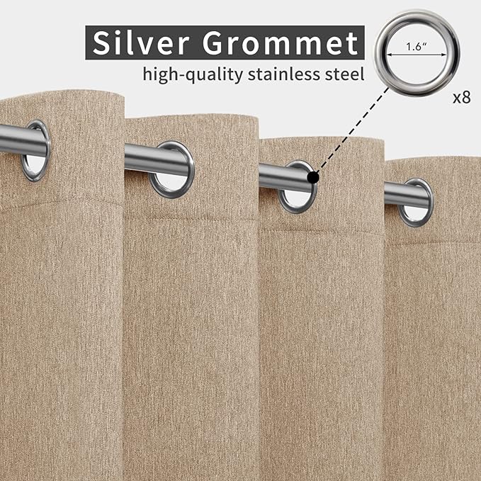 Easy-Going Linen Look Outdoor Curtains Waterproof Windproof Porch Curtains, S...