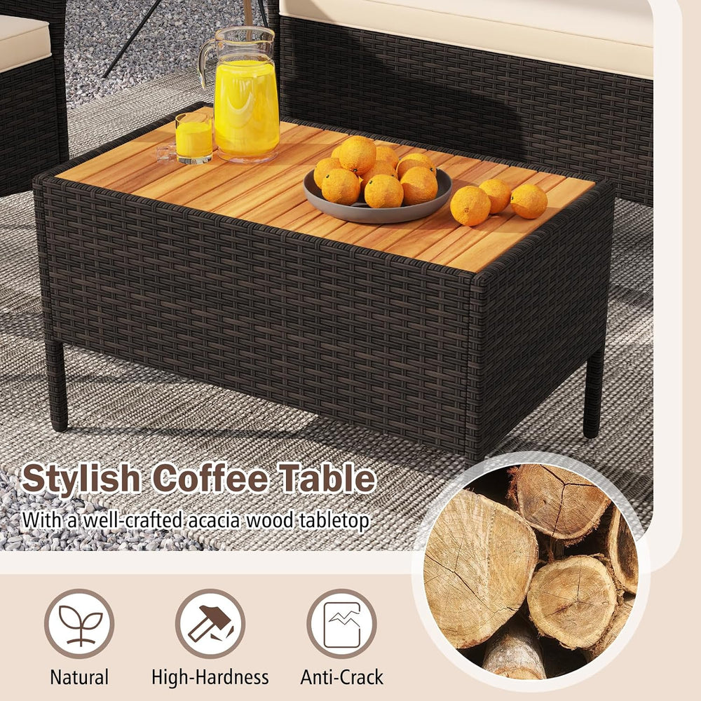 Tangkula 4 Pieces Patio Wicker Sofa Set, 2 Rattan Chairs & Loveseat w/Cof...