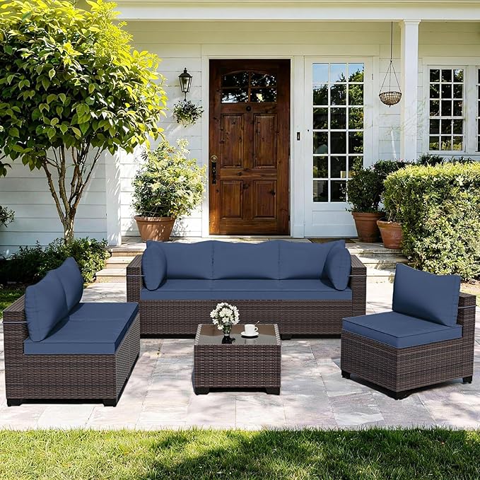 ALAULM Patio Furniture Set with Coffee Table, 7 Pieces Outdoor Sectional with...