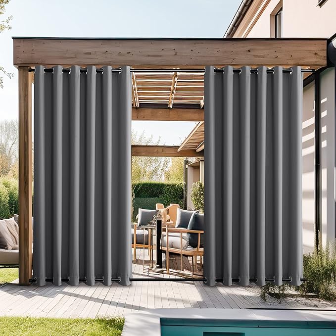 NICETOWN Gazebo Curtains for Patio Waterproof Extra Wide 2 Panels, Blackout W...