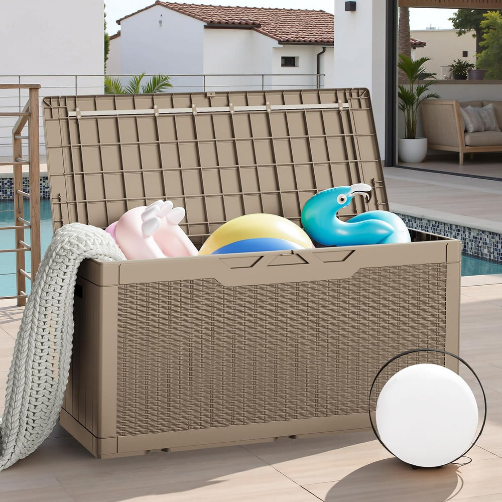 JUMMICO 100 Gallon Resin Deck Box, Waterproof Outdoor Storage Box