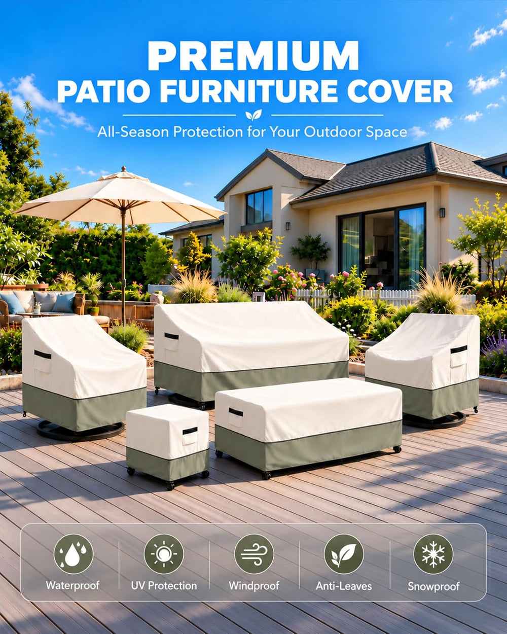 Outdoor 2-Seater Loveseat Cover,Patio Sofa Covers Fits up to 58W x 32.5D x 31...