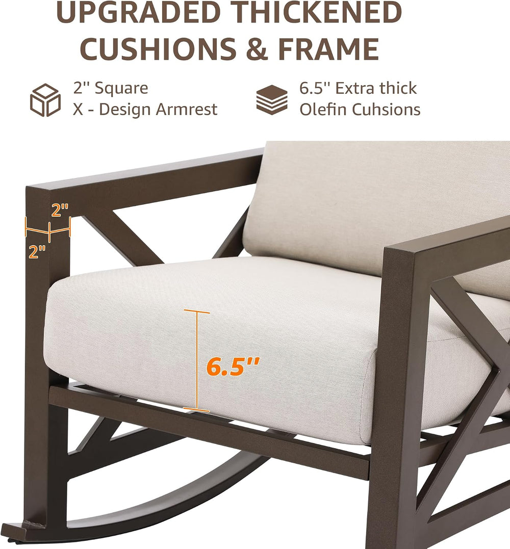 NATURAL EXPRESSIONS 3 Piece Patio Rocking Bistro Set, 6.5'' Thick Cus...