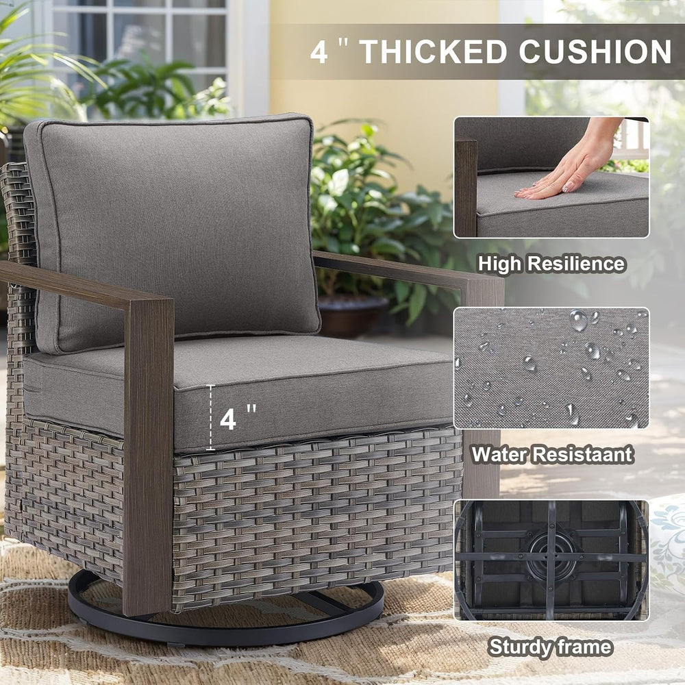 Belord Outdoor Swivel Rocker Chairs with Metal Wide Armrests, Patio Wicker Sw...