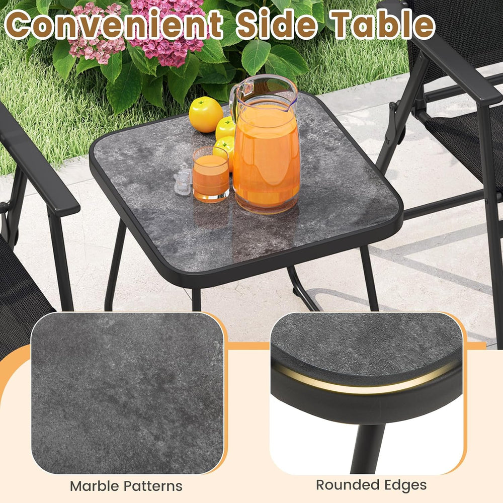 Tangkula 3 Pieces Folding Patio Bistro Set, Patio Furniture Set with 2 Foldin...