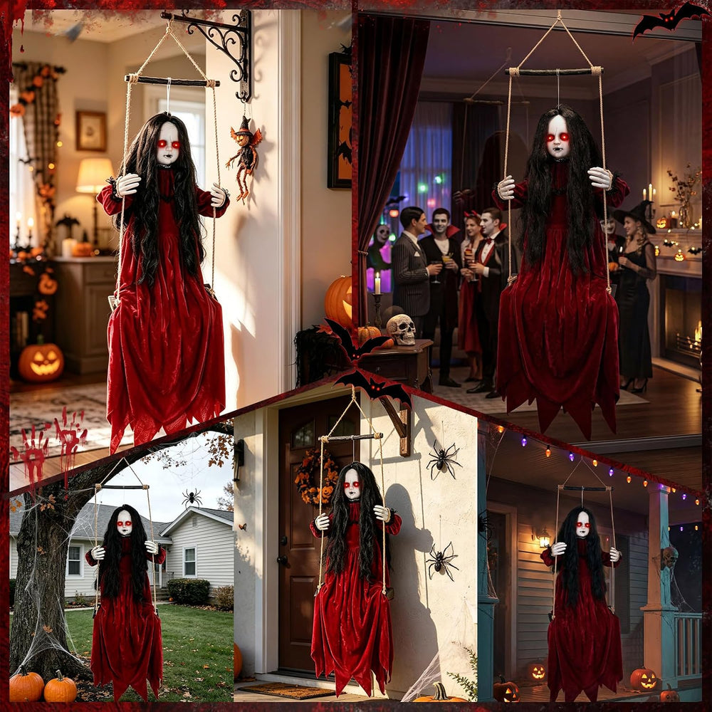 56'' Hanging Swinging Ghost Doll Girl Halloween Decorations Outdoor I...