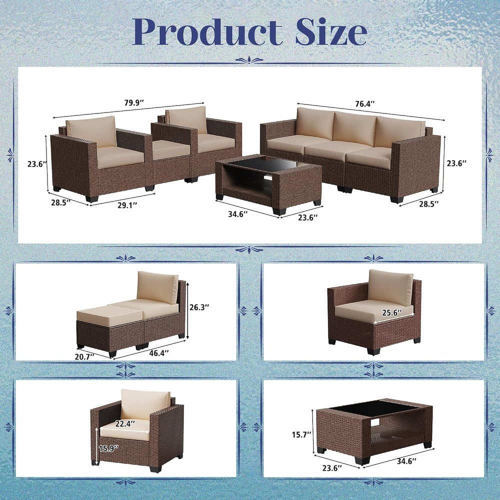 KIGOTY Patio Furniture Set 7 PCS Patio Conversation Sets, All-Weather PE Ratt...