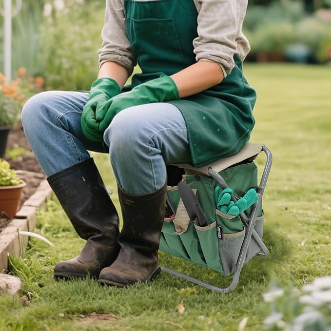 MDSTOP Folding Gardening Stool with Detachable Storage Tote Bag, Gardening To...