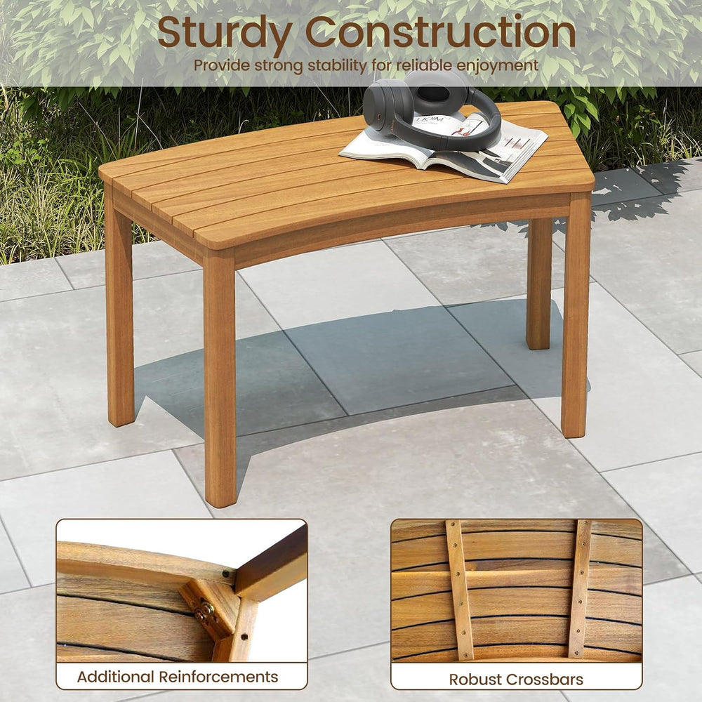 Tangkula Acacia Wood Outdoor Curved Bench Set of 2, Patio Garden Backless Fir...