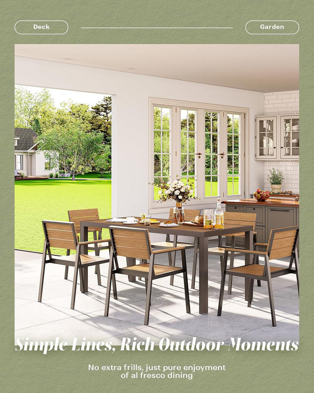 12 Pcs Outdoor Dining Set, 67" HDPS Dining Set for 10, Gray-Teak