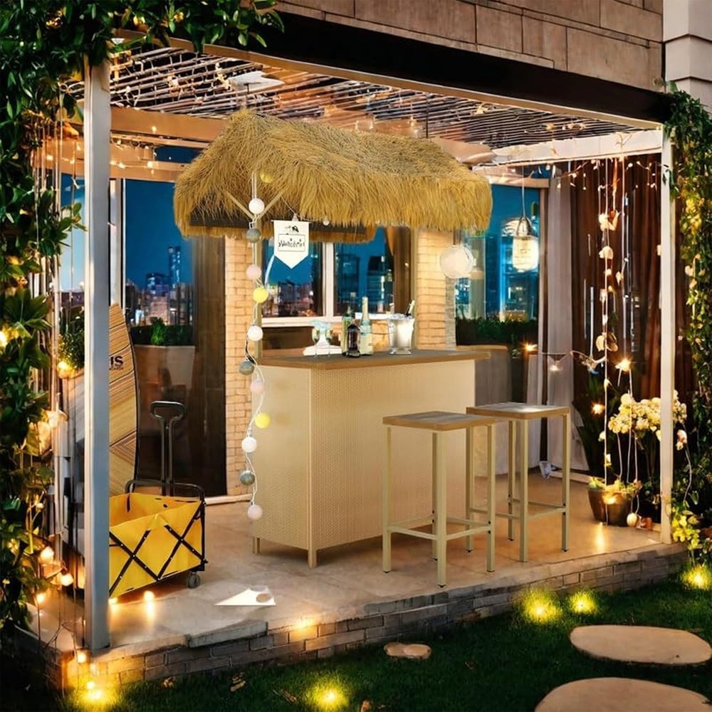 Outdoor 3-Piece Tiki Bar Set, Wicker Bar Table & 2 Stools