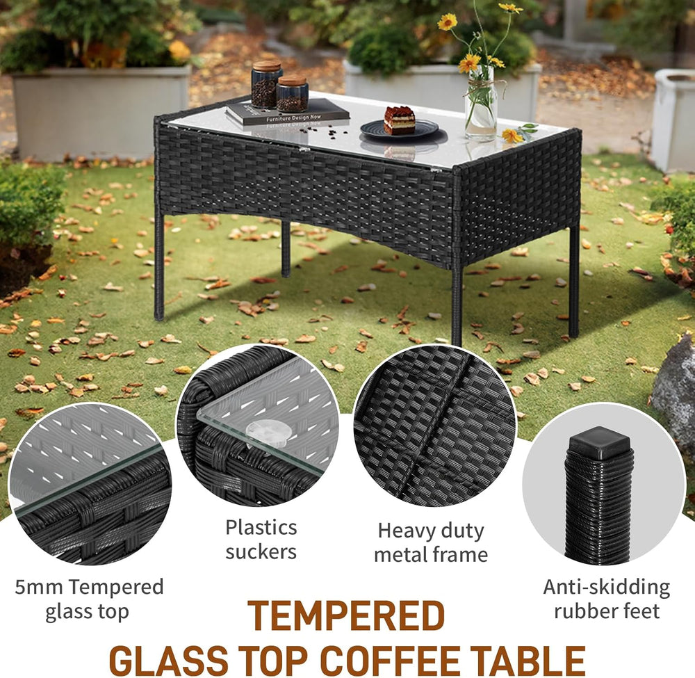 Outvita 4 Pieces Patio Furniture Set, Rattan Conversation Sets, Black