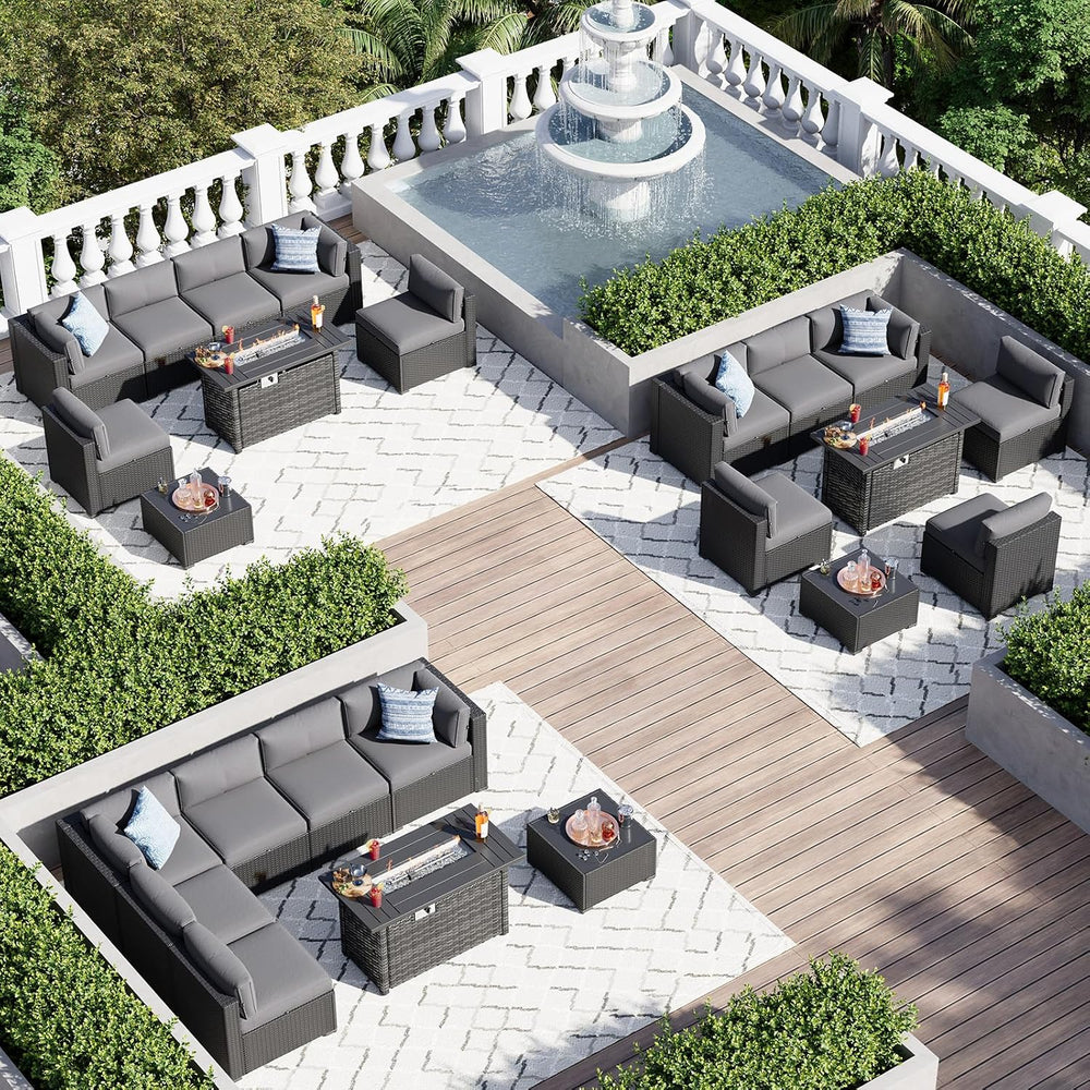 Aoxun 8 Piece Patio Furniture Set with 44" Fire Pit Table Wicker Rattan ...