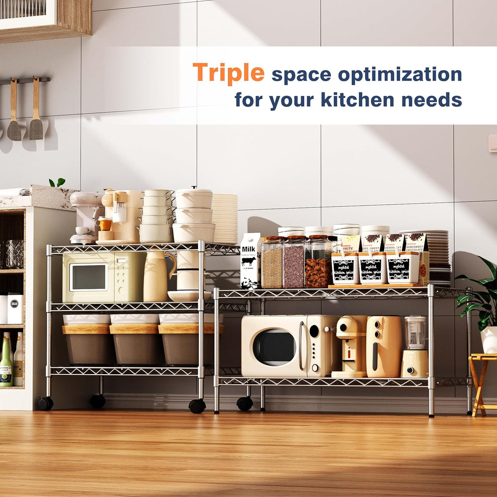 2-Tier Heavy Duty Metal Shelving Unit,Wire Shelf Rack with Lockable Wheels
