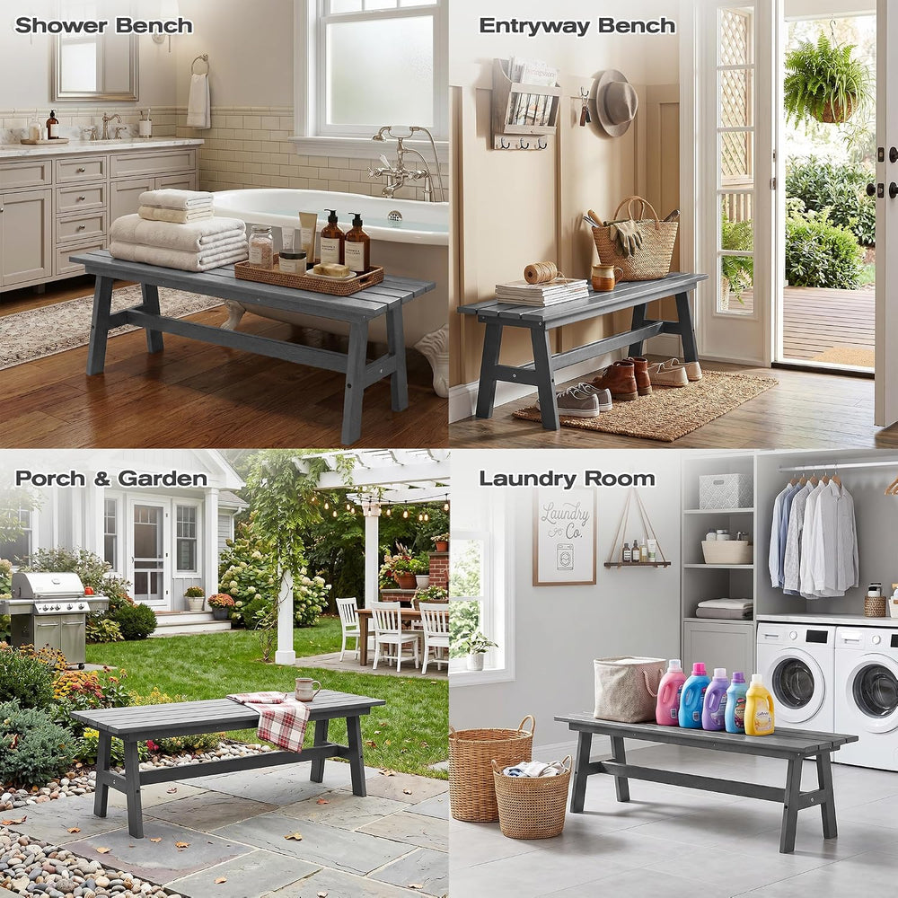 nalone Outdoor Bench, All-Weather HDPE Backless Bench for Porch (Grey)