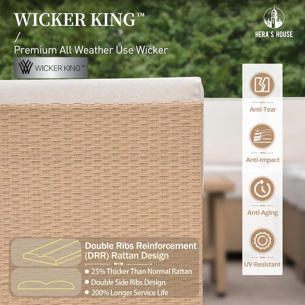 6-Piece Wicker Patio Furniture Set with 5 Seats, Beige