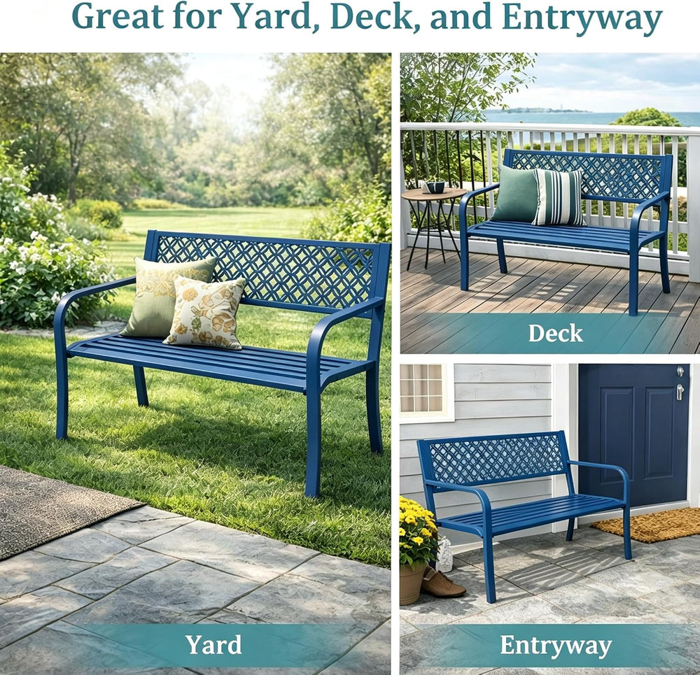 IDEALHOUSE Outdoor Metal Garden Bench 2 Person, 790 Lbs Heavy Duty Steel Pati...