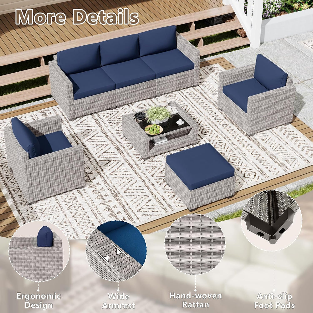 LOUVIXA 7 Piece Outdoor Patio Furniture Set, Rattan Chairs Glass Table Wicker...