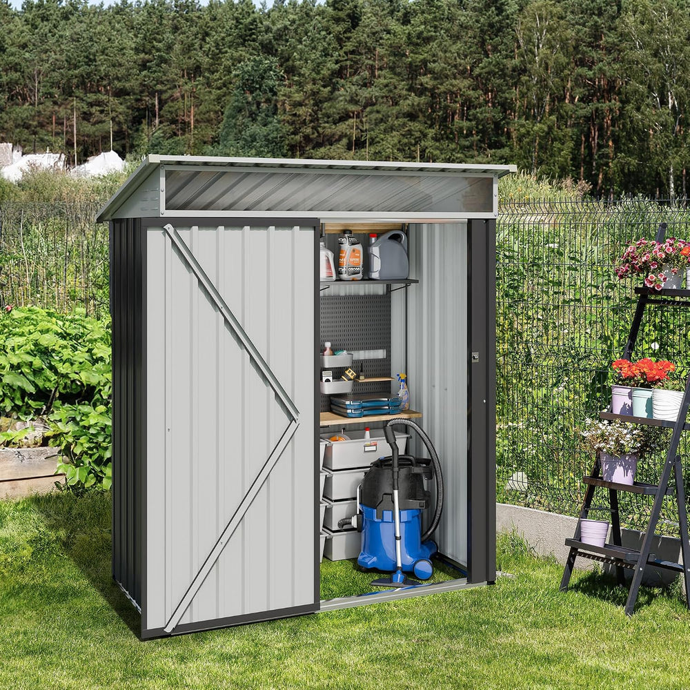 JY QAQA 5x3 FT Outdoor Garden Storage Shed, Waterproof Metal Garden Sheds wit...