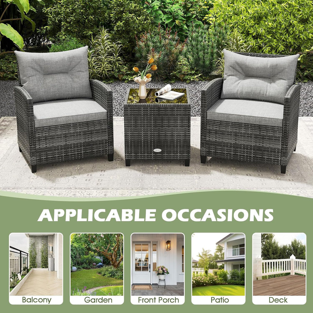 ORALNER 3 Pieces Patio Furniture, Mix Gray Wicker Bistro Set (Gray)