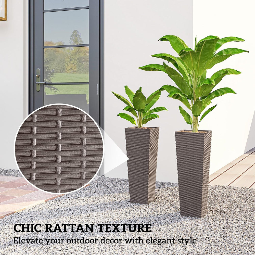 Outsunny 23.6 Inch Tall Planters for Outdoor Plants Set of 2, Brown