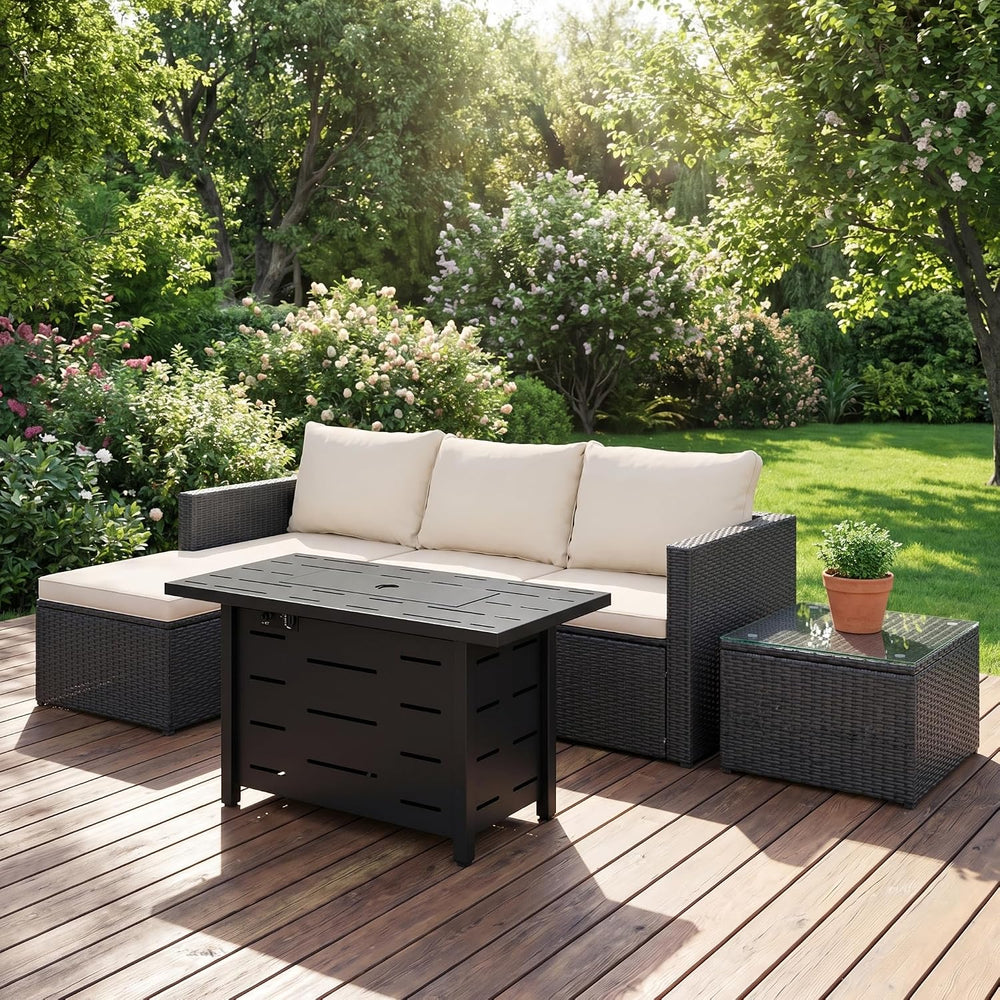 SUNLEI 4-Piece Patio Furniture Set with 43" Propane Fire Pit Table, L-Sh...
