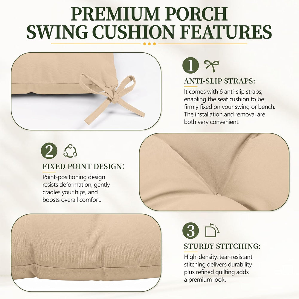 Porch Swing Cushion with Backrest, Waterproof, 40x40x5 in, Sand