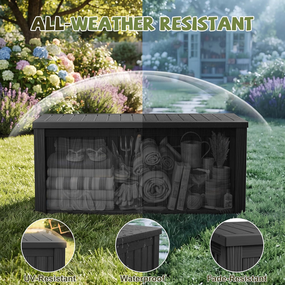 260 Gallon Outdoor Storage Box Waterproof Large Deck Box, Black