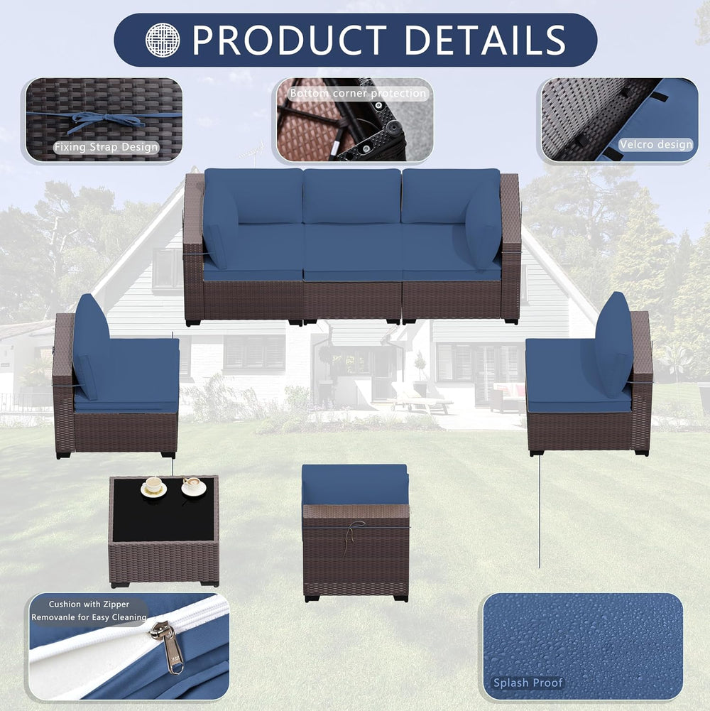 Outdoor Patio Furniture Set, 7 Pieces Outdoor Sectional Furniture Patio Sofa,...