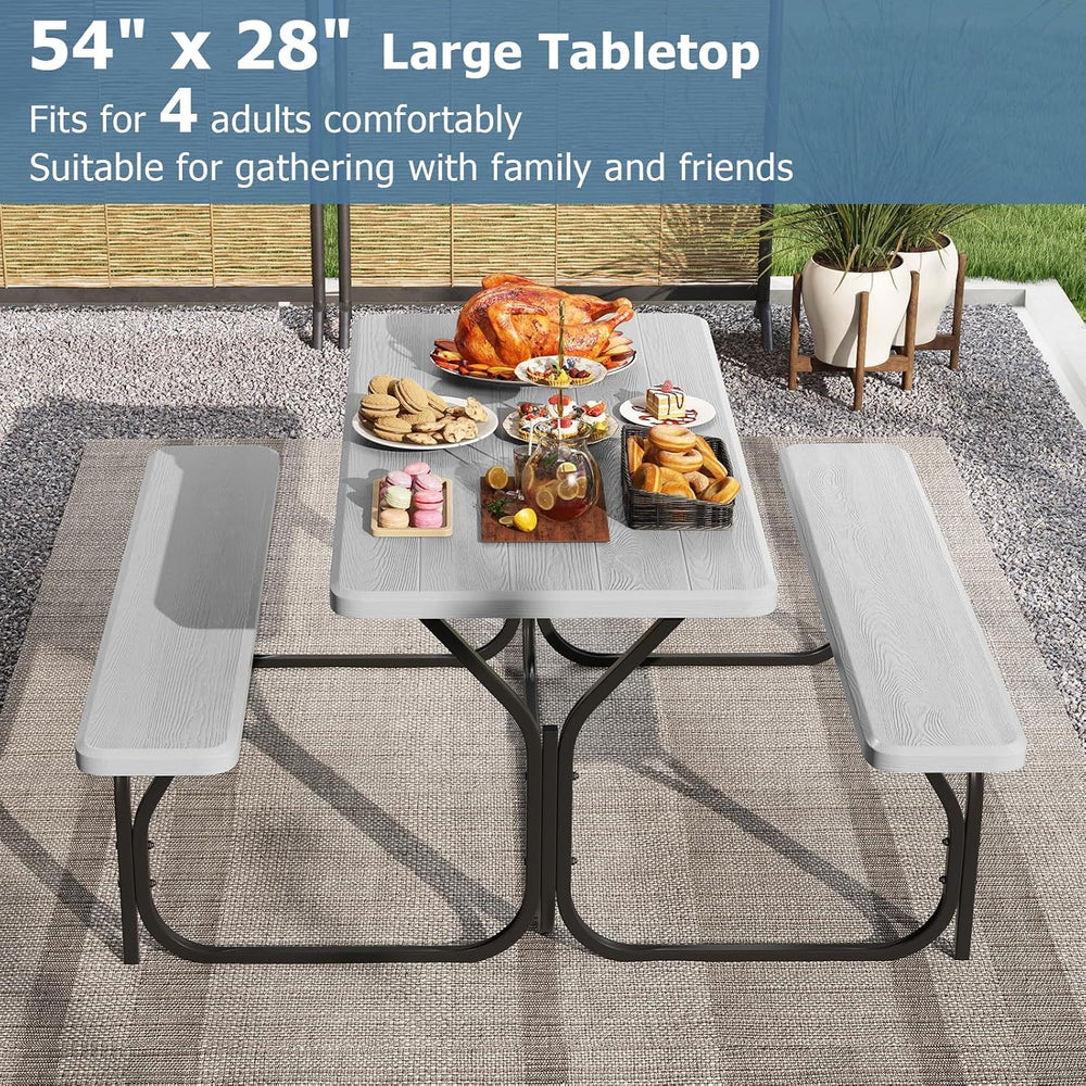 LDAILE Picnic Table Bench Set, Portable Plastic Picnic Table