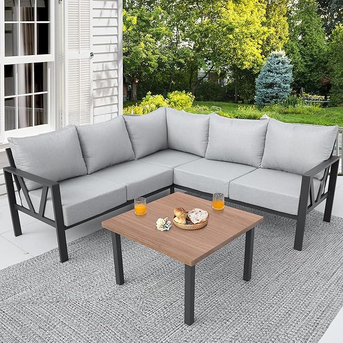 Outdoor Furniture Set, 6 Pieces Outdoor Couch Sectional, L Shaped Metal Patio...