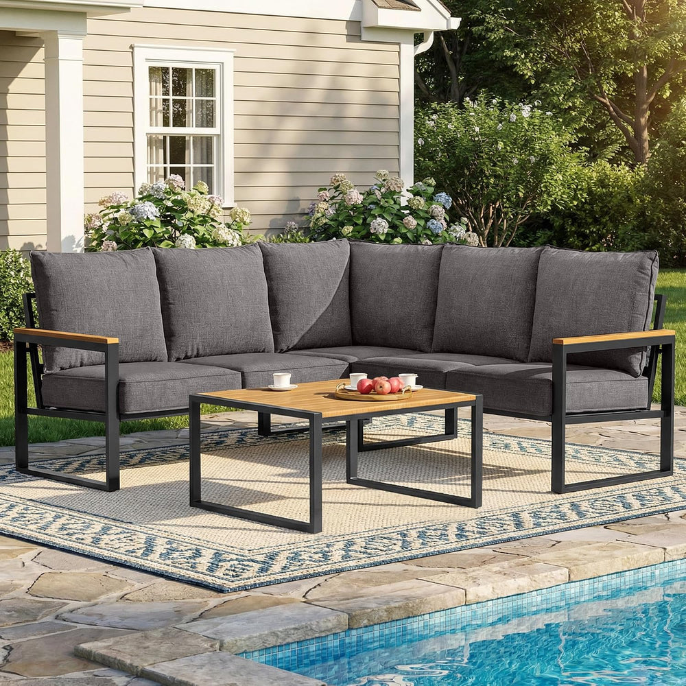 6 Pieces Metal Outdoor Sectional, Patio Conversation Set,Grey