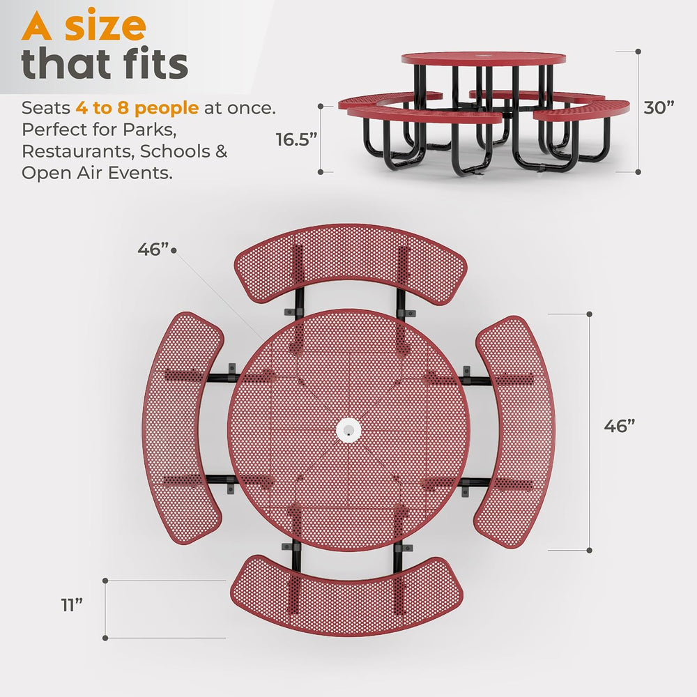 Outdoor Commercial Round Metal Picnic Table