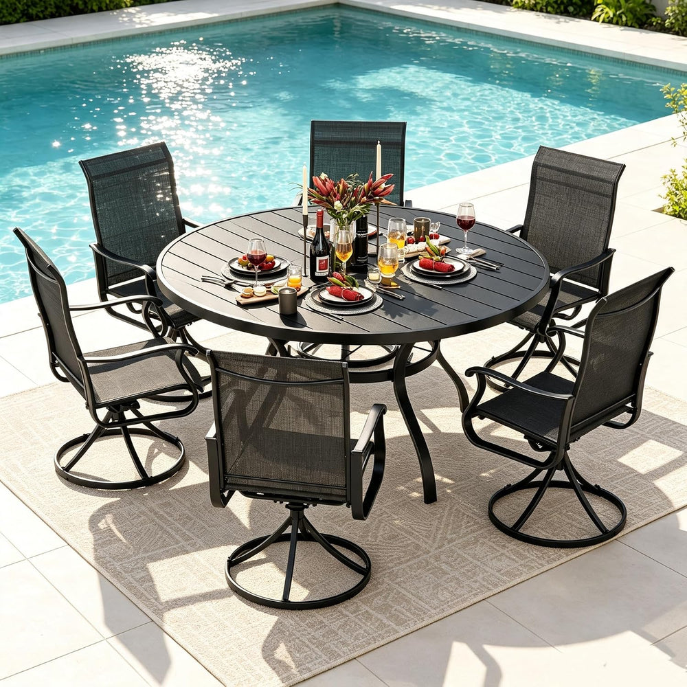 SUNCROWN 7-Piece Outdoor Patio Dining Set, All Weather Round Metal Table &...