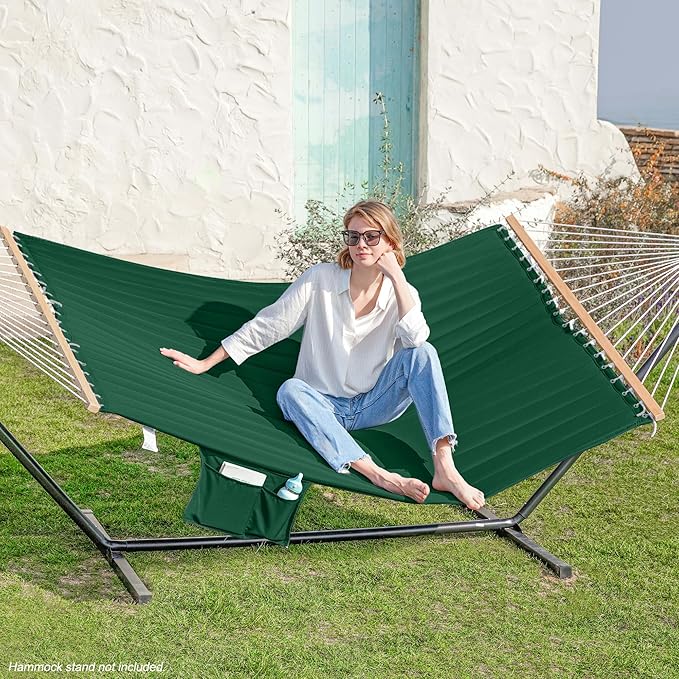 2 Person Hammocks for Outside, Double Quilted Fabric Outdoor Hammock with Spr...