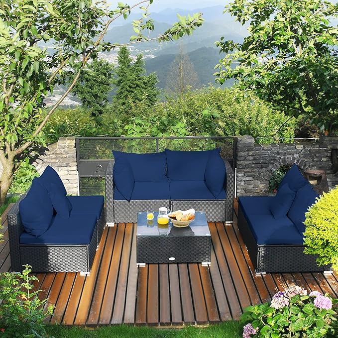 Tangkula 7-Piece Patio Furniture Set, Outdoor Sectional Wicker Sofa with Pill...