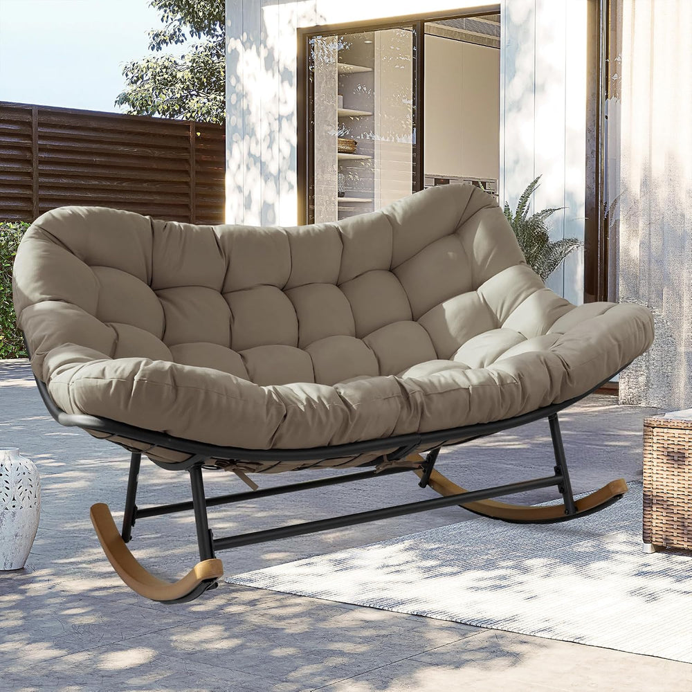 Double Papasan Rocking Chair, Oversized Loveseat Egg Chair with Thick Cushion...