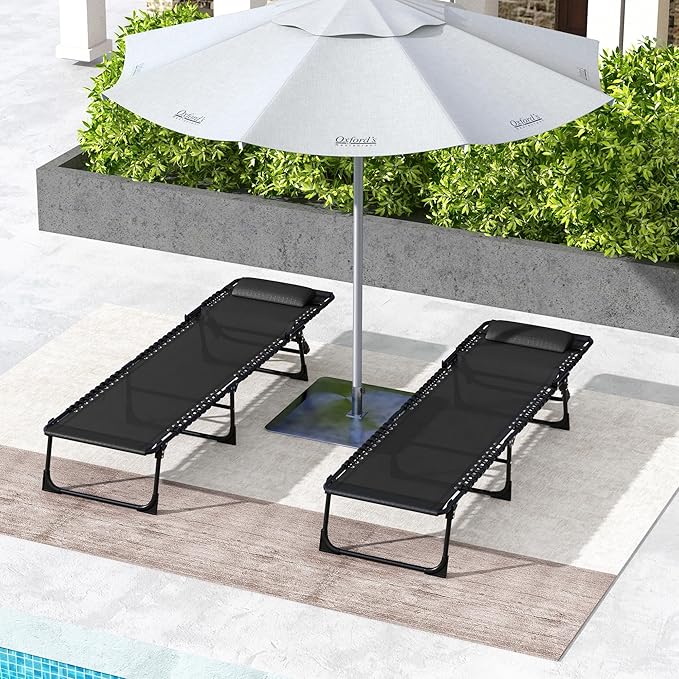 Outsunny Folding Chaise Lounge Chair Set of 2, Patio Sun Tanning Chair, Outdo...
