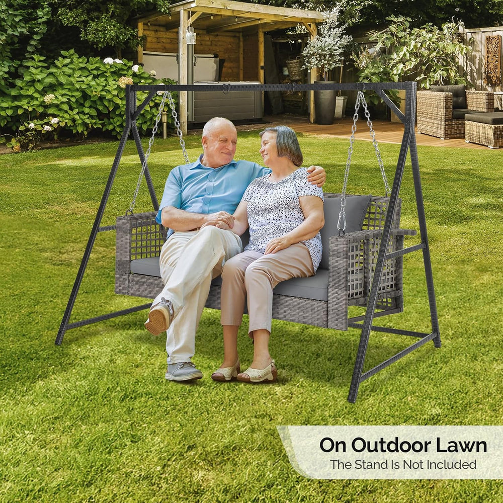 VINGLI 4FT Rattan Swing Bench, Outdoor Wicker Hanging Porch Swing (Grey)