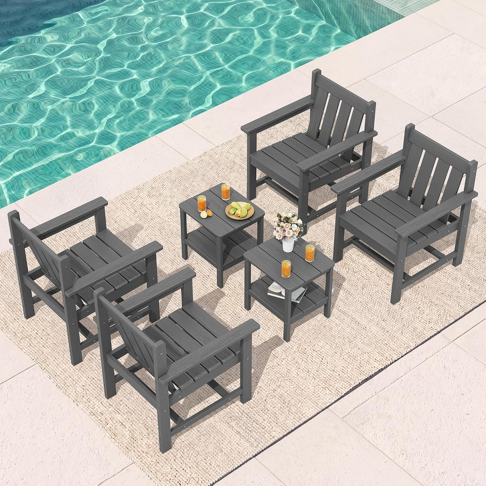 SERWALL 3 Pieces Patio Bistro Set-Outdoor Chairs with Side Table,Gray