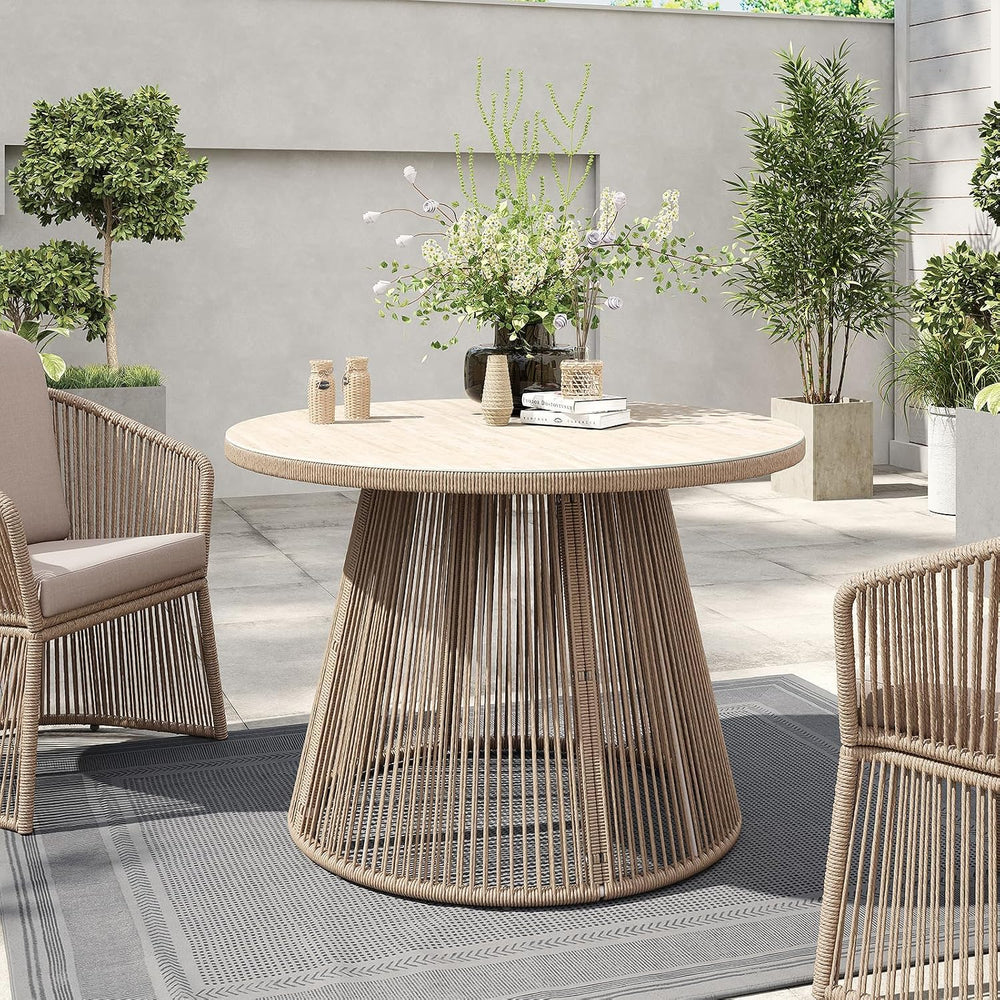 SUNSITT 43" Round Patio Dining Table for 4, Modern Wicker Outdoor Table
