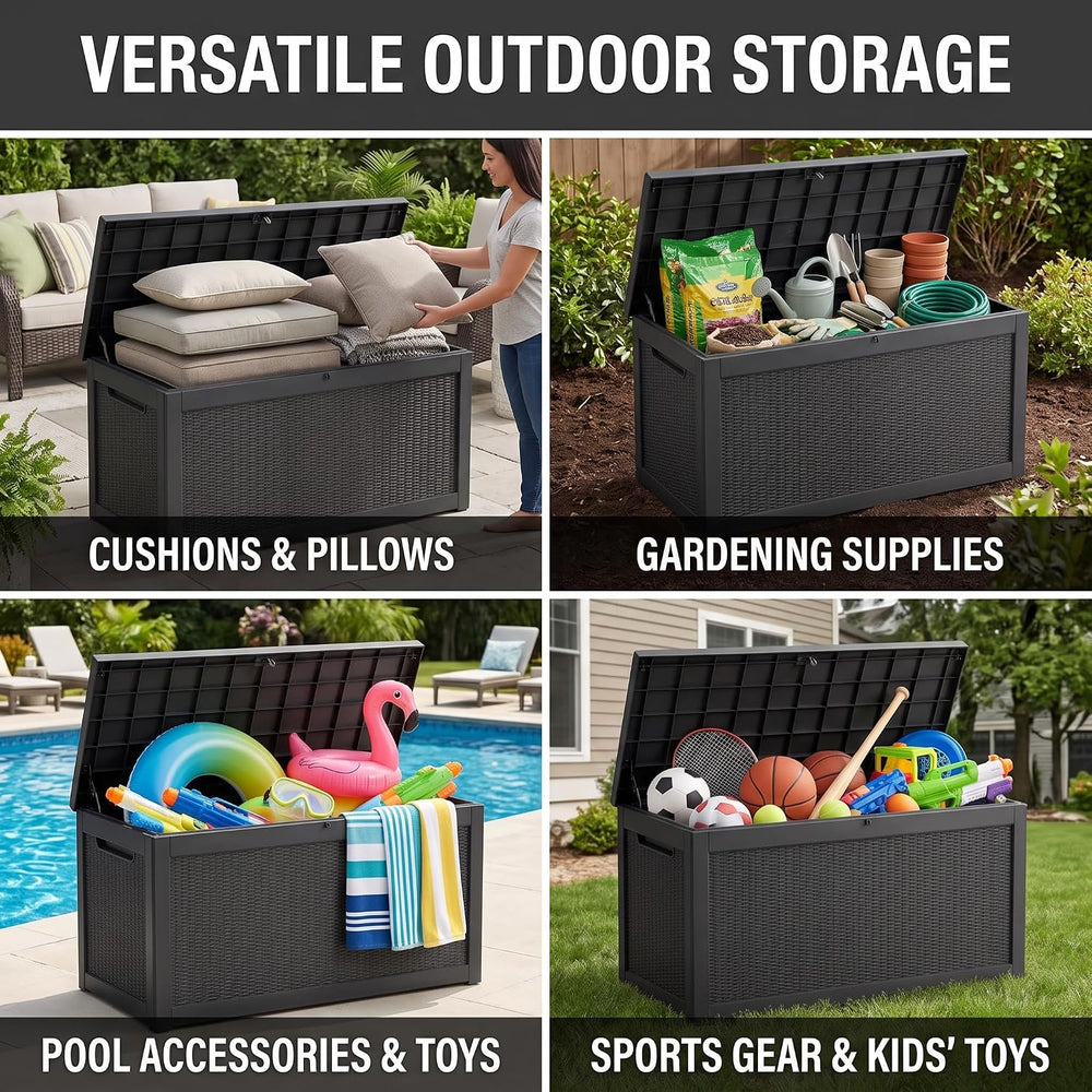 380 Gallon Outdoor Storage Box, Extra Large Heavy-Duty Resin Deck Box with , ...