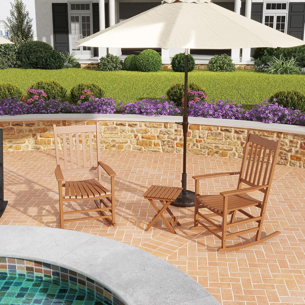 Outsunny Outdoor Rocking Chair Set of 2 with Side Table for Patio Teak