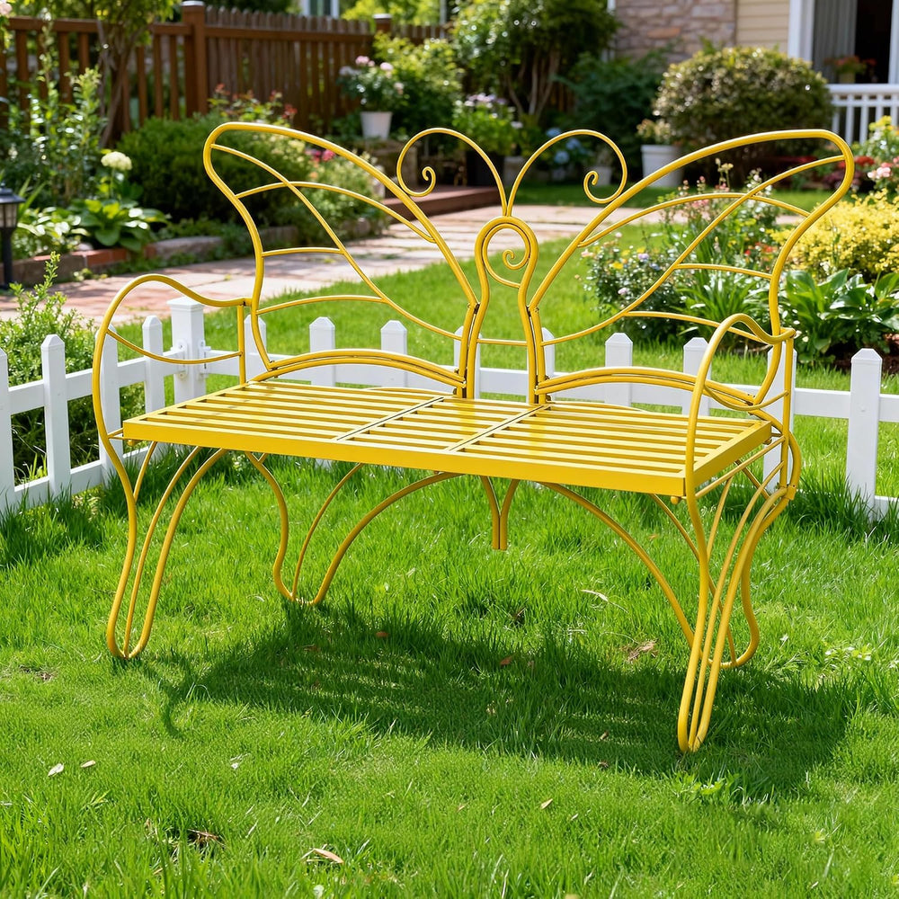 Outdoor Bench with Built-in Table, Yellow, 49.2inch