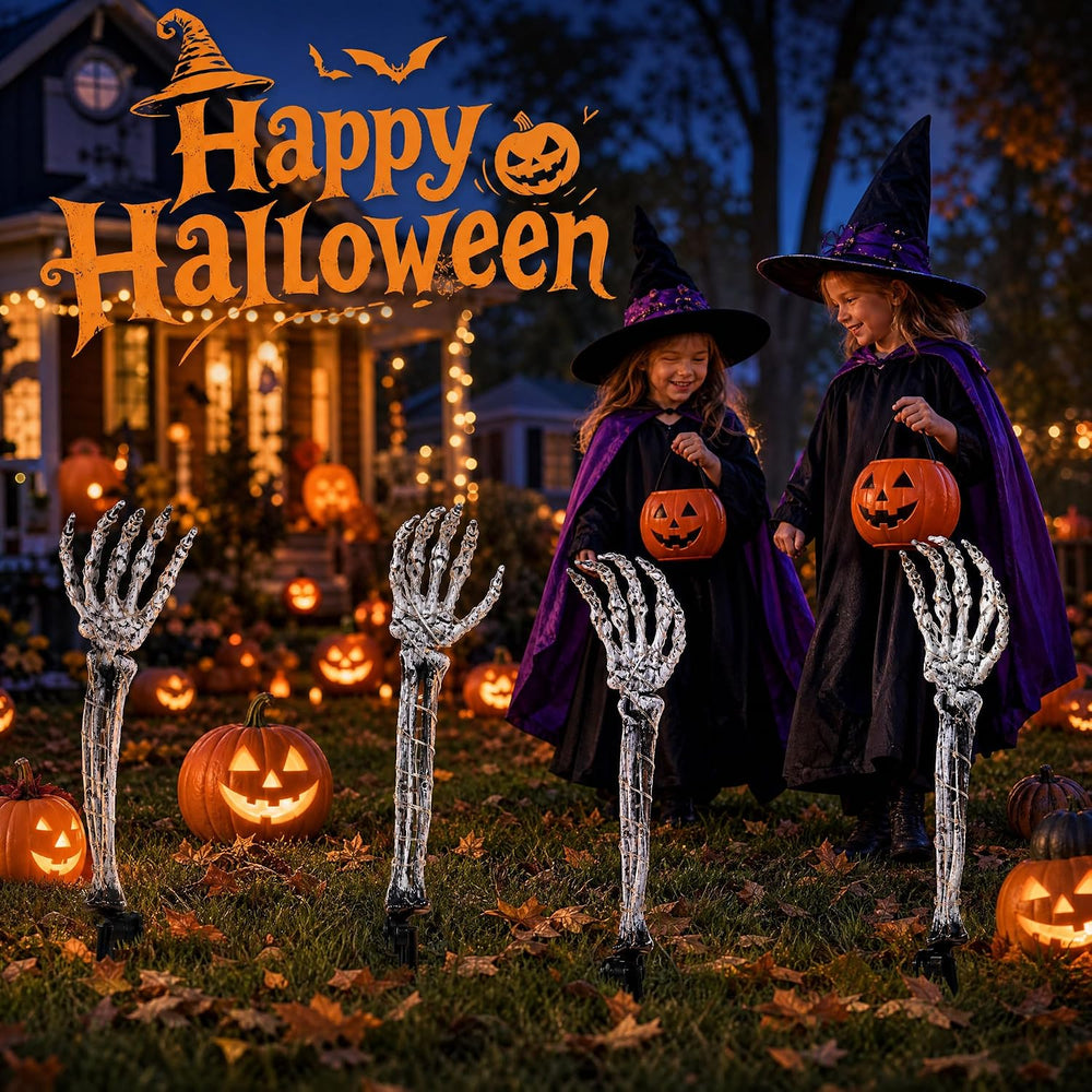 Halloween Skeleton Arm Stakes 4‑Pack, 160 Purple LED Battery‑Powered Lights
